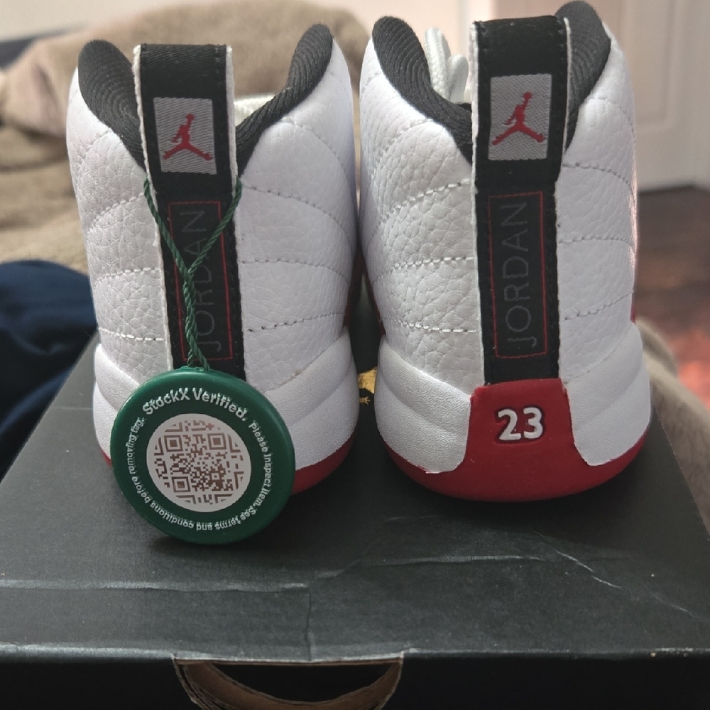Jordan White and Red High-Top Sneakers - Picture 2 of 5